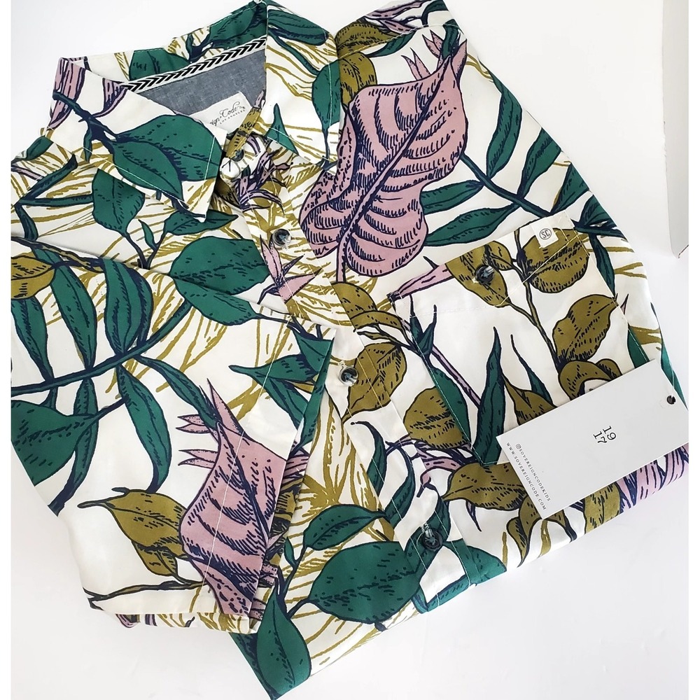 Sovereign Code Los Angeles Camp Shirt S Frenzy Botanical Ecru Button NWT Lilac